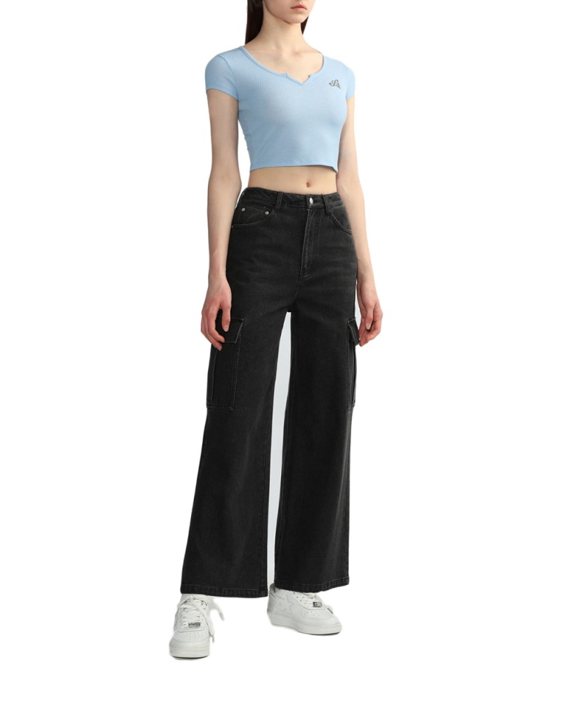 Chemisier Bape V-neck crop Bleu Clair Femme | FPT-41769301